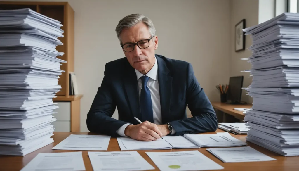 A man surrounded in paperwork